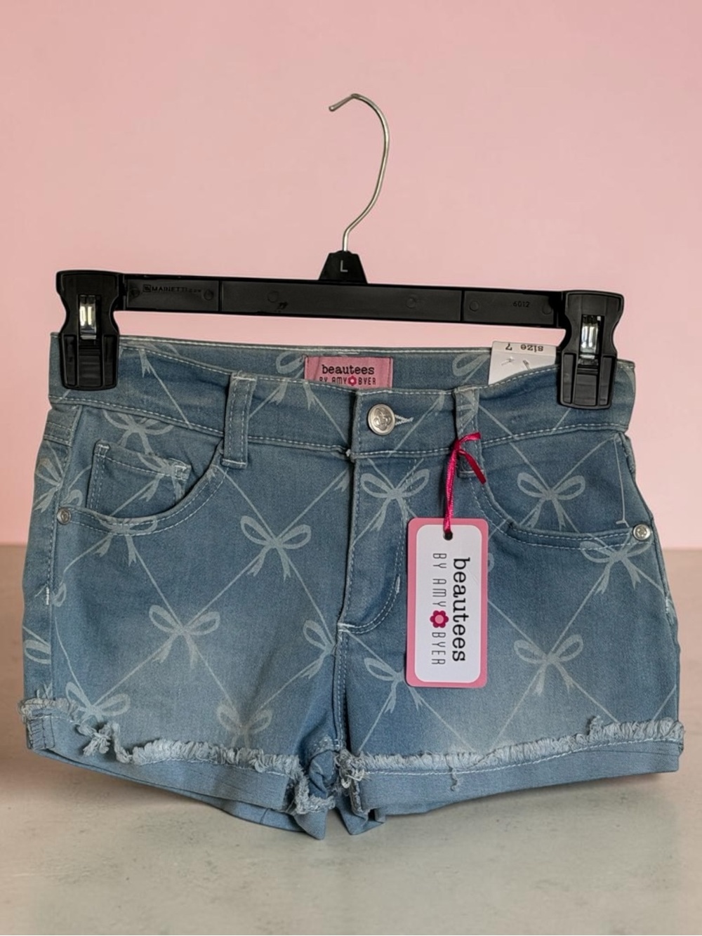 Beautees Light Blue Bow-Print Denim Shorts